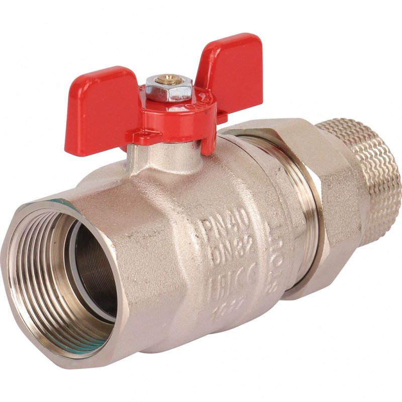 Кран шаровый STOUT ВН 1"1/4 с американкой бабочка красная SVB1007000032 - Вид №1