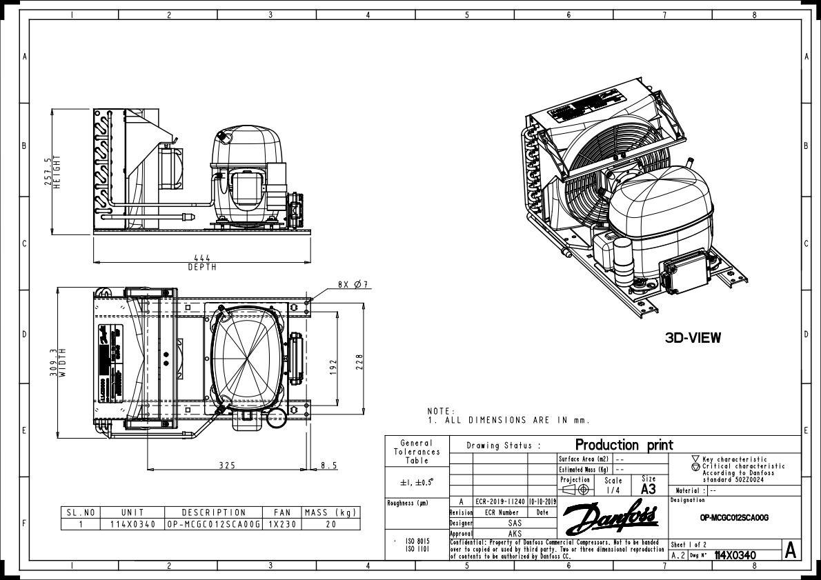 Danfoss OP-MCGC — компрессорно-конденсаторный агрегат OP-MCGC018SCA01G Агрегат компр.-конд. 114X0557  - Вид №15