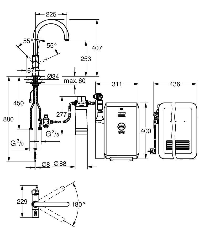 31323001 Комплект со смесителем для кухни Grohe GROHE Blue хром - Вид №2