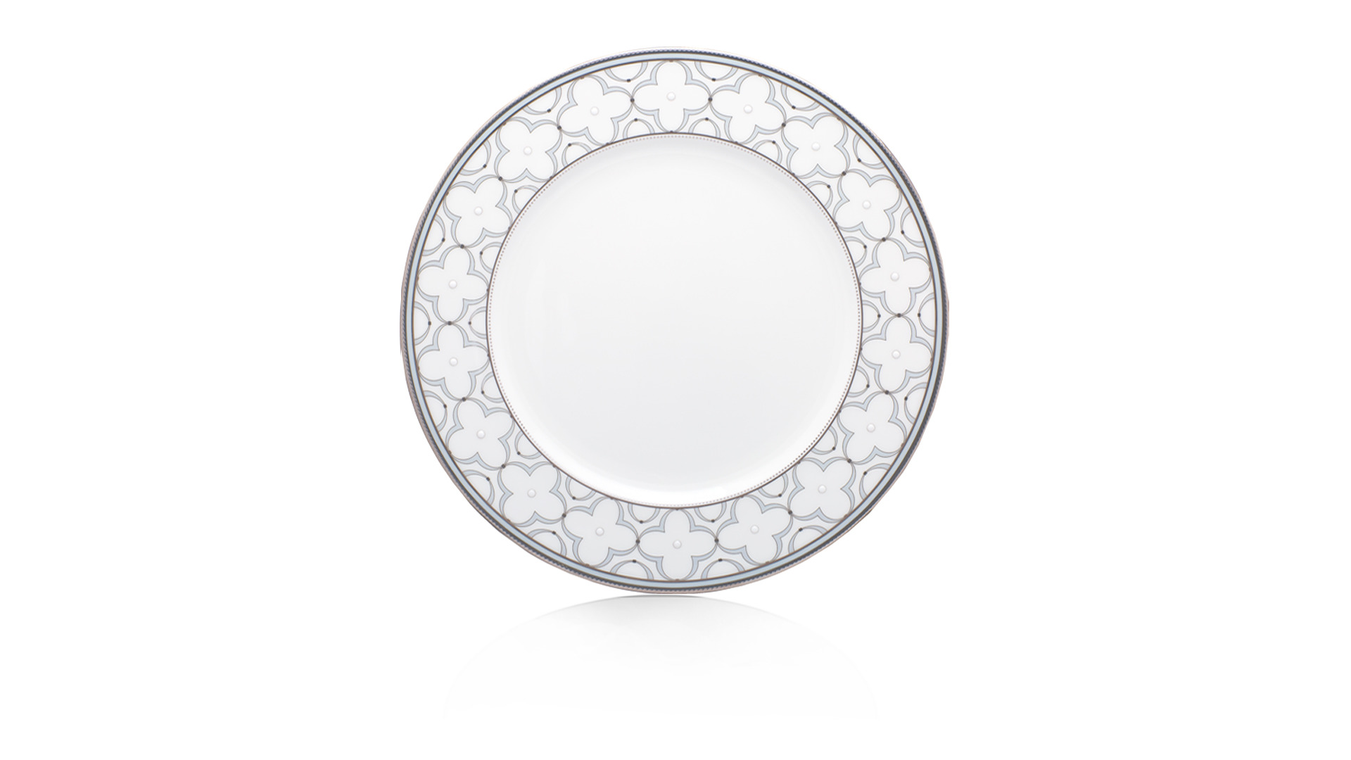 10651598 Noritake Набор из 6 тарелок обеденных Noritake "Трефолио,платиновый кант" 28см Фарфор костяной  - Вид №1