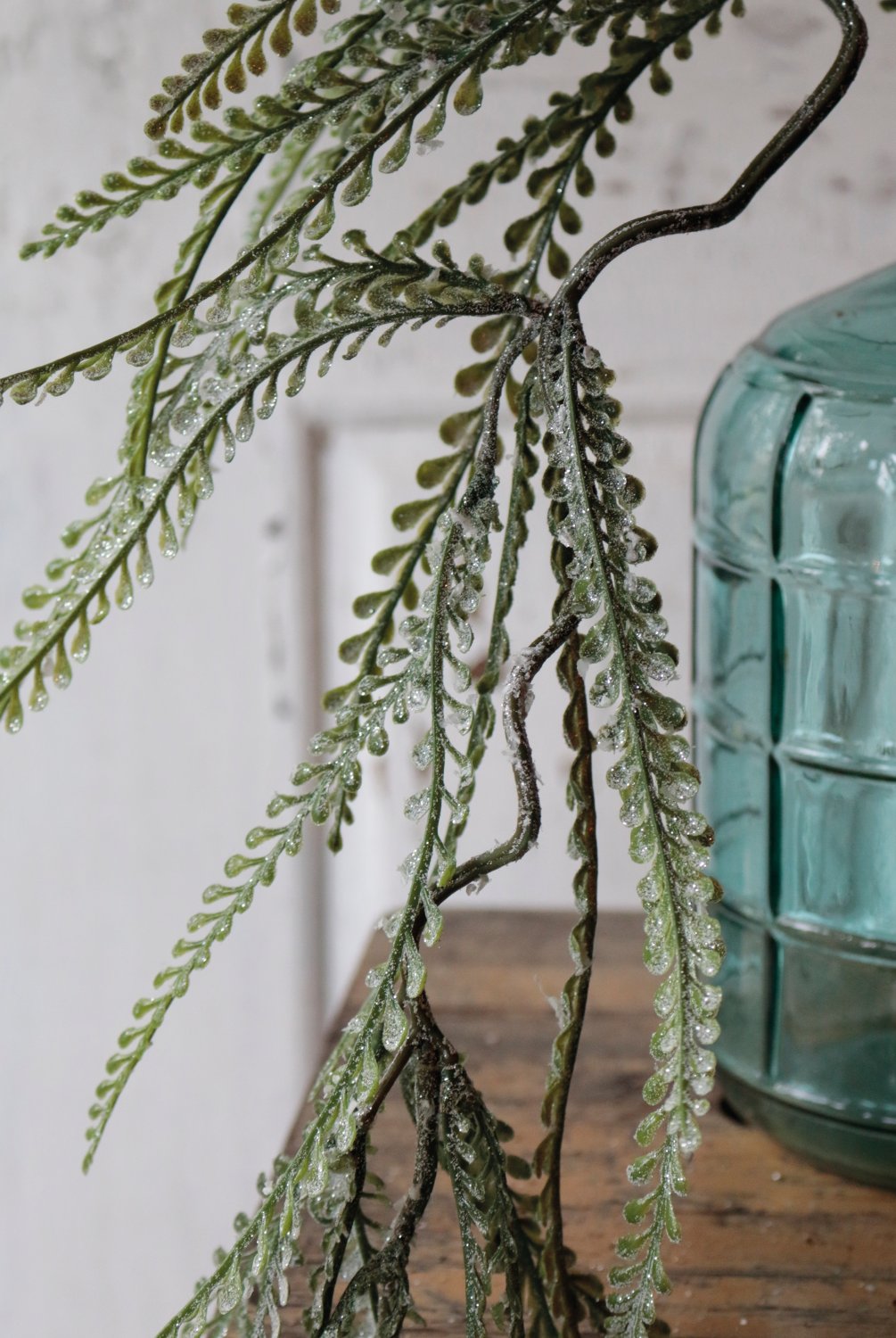 1193 819 a3 Папоротник подвесной искусственный, со снегом, 111 см, матовый зеленый H-andreas 