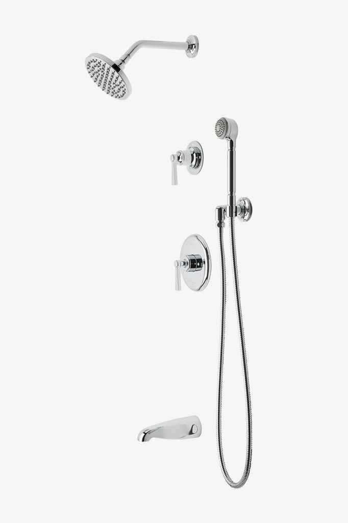 TRSP18 Комплект для транзитного душа с балансировкой давления с 6-дюймовой лейкой для дождя, ручным душем, изливом ванны и рукояткой отводного рычага Waterworks 