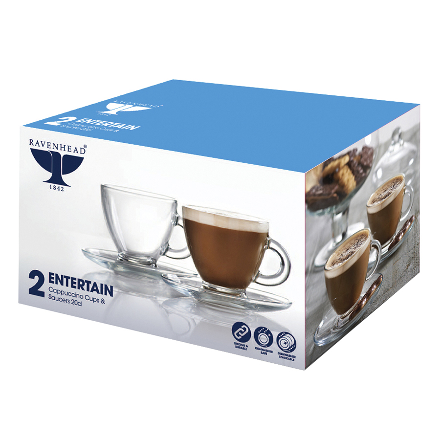 R0041.604 Набор из 2 чашек для капучино с блюдцами entertain 200 мл Ravenhead  - Вид №6