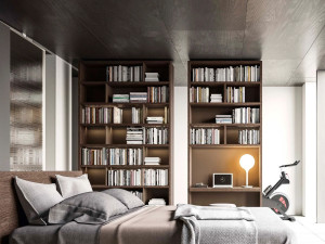 Деревянный книжный шкаф с письменным столом