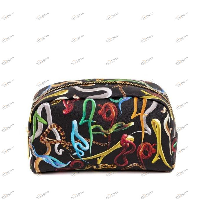 Косметичка кожаная 13х23 см черная Snakes SELETTI  00-3882486 Черный 