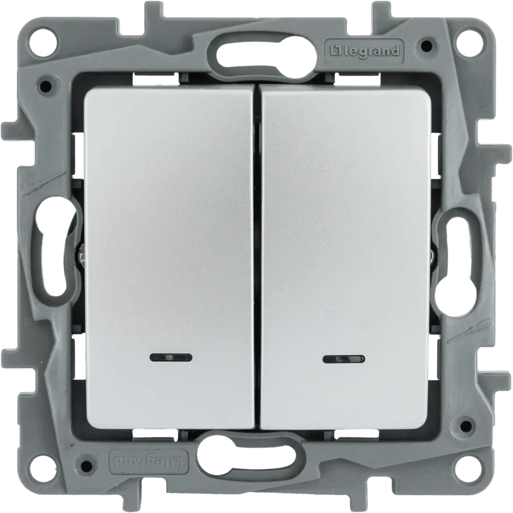 Legrand Etika — выключатель двухклавишный с подсветкой, алюминиевый 82496547 STLM-0028721 - Вид №1