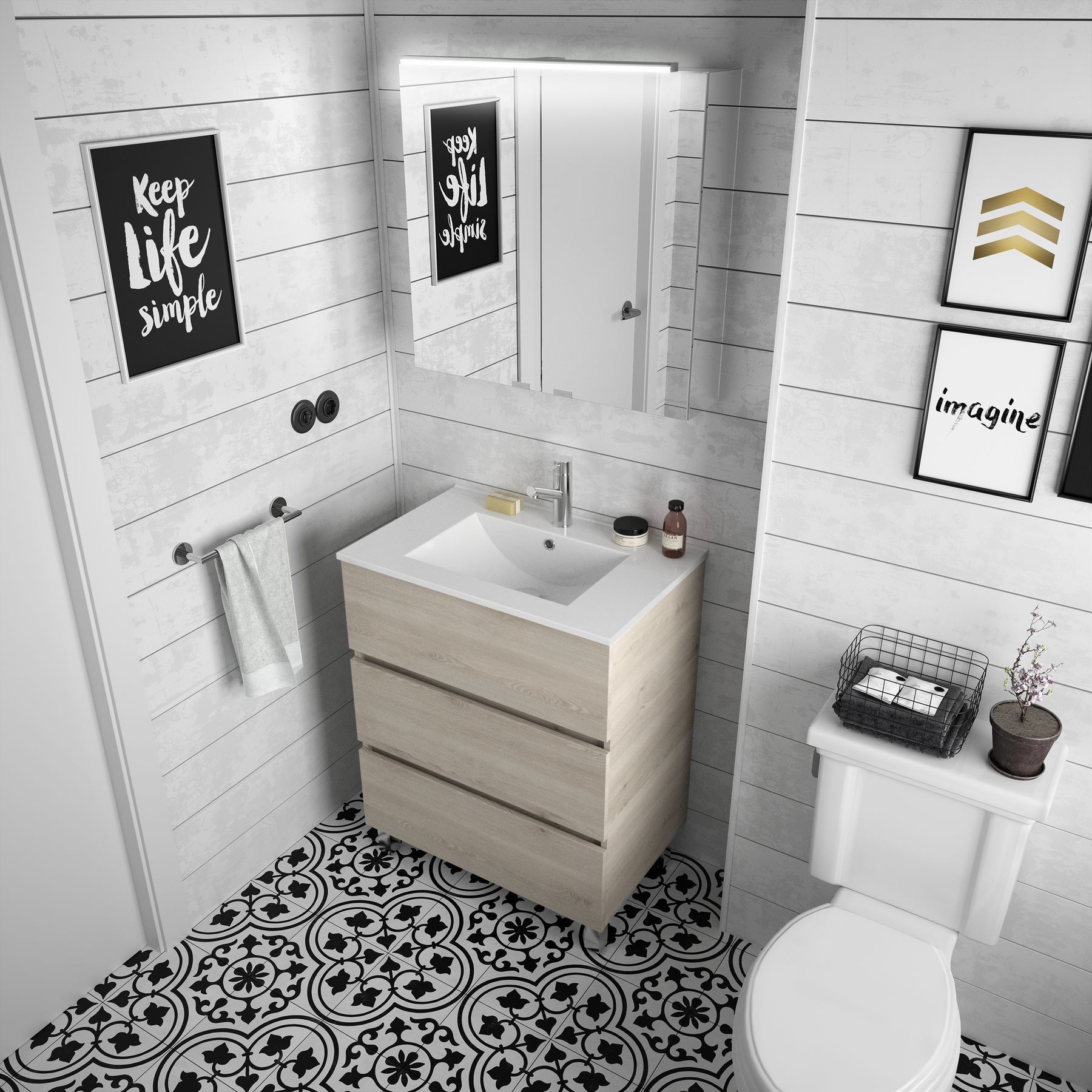 26562 SALGAR Мебель для умывальника FUSSION LINE 700 3 ящика NATURAL 697 x 868 x 450 мм Естественный