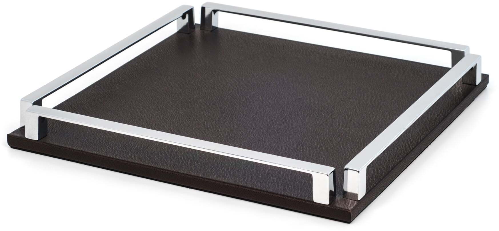 Пол Трей - 37X37 см / металлическая отделка_вороненная латунь / зерненая кожа_кремовый