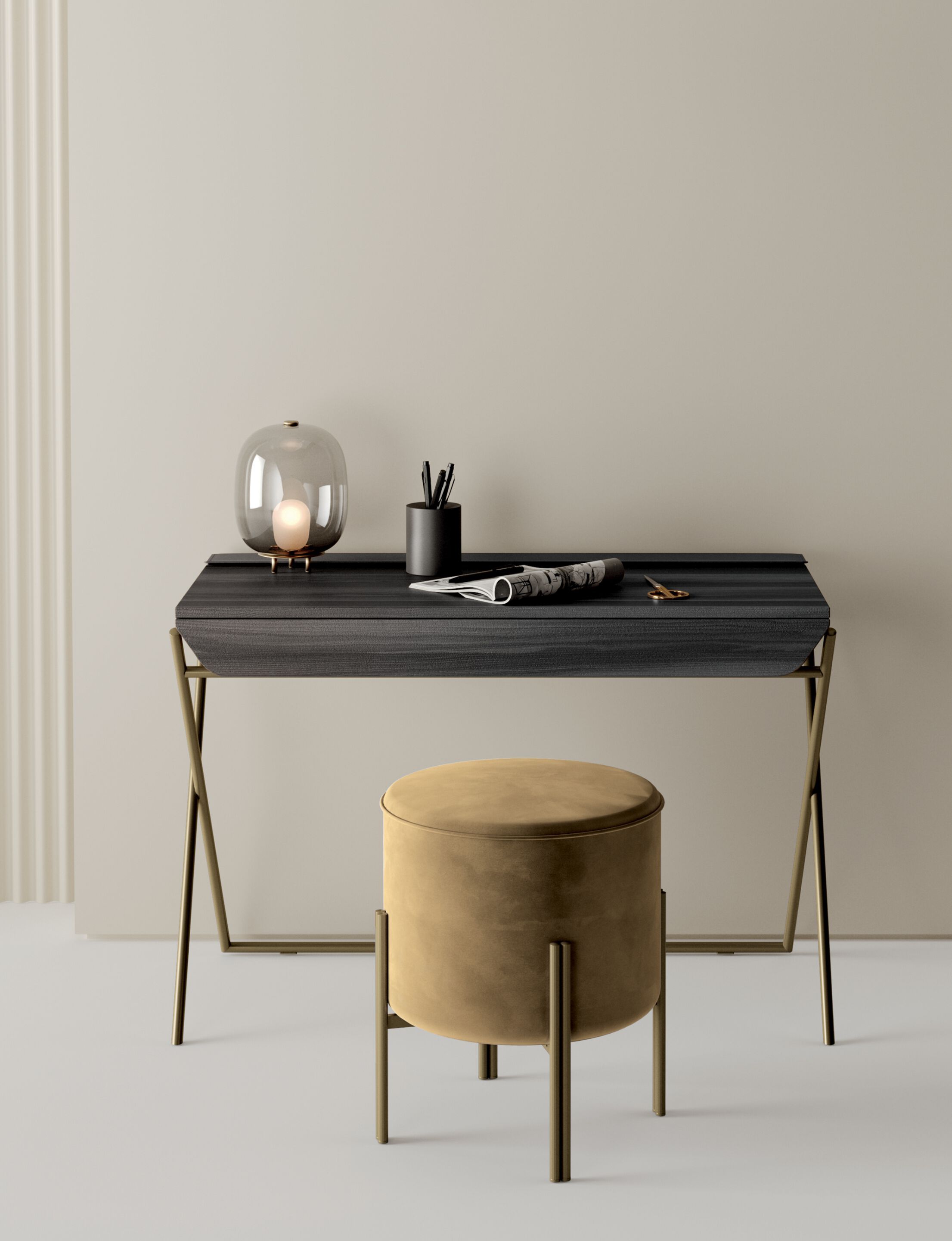 Стальной и деревянный письменный стол с ящиком Bontempi Casa MATISSE ARCH-00030648 - Вид №4