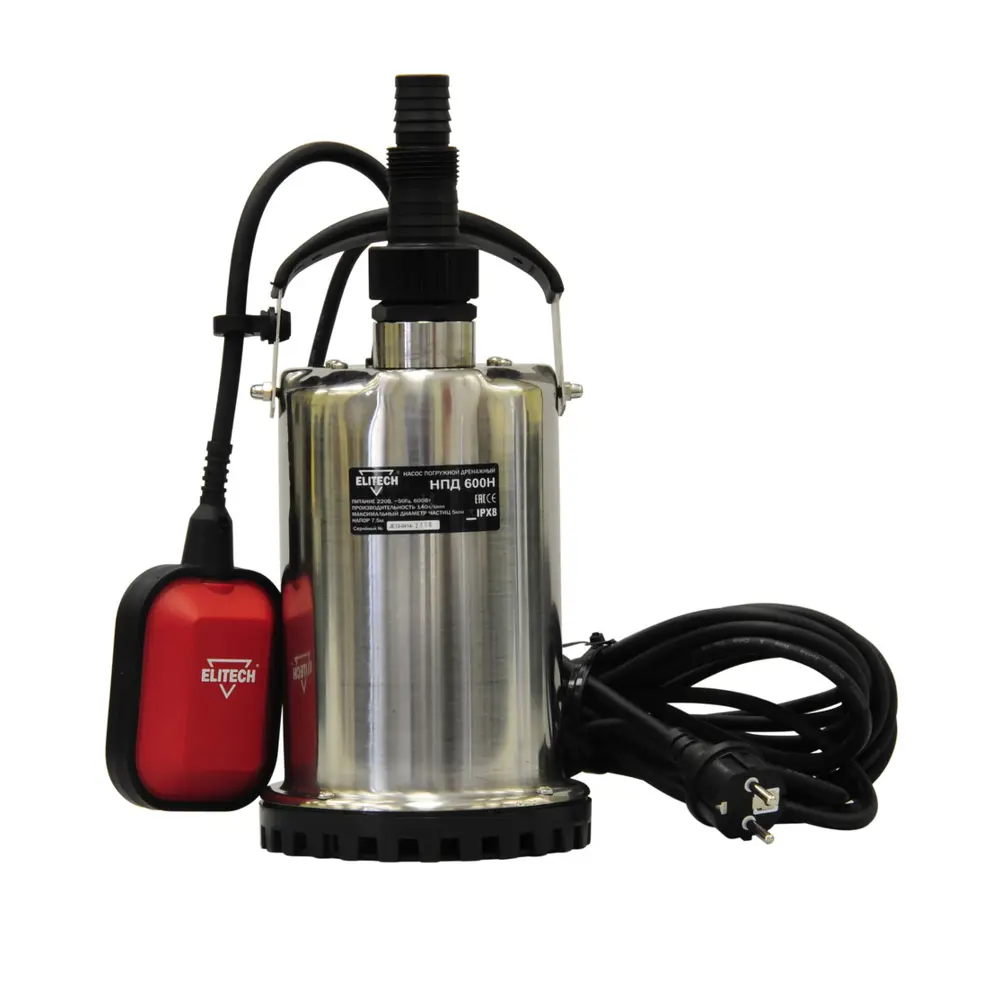 Насос погружной дренажный для чистой воды Elitech НПД 600Н, 8400 л/ч 89100321 STLM-2096173 