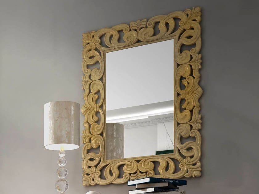 Прямоугольное зеркало с рамой стены CASA +39 Gold ARCH-00127287
