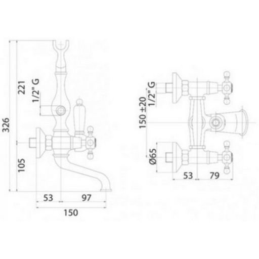 Смеситель на борт ванны с ручным душем, шлангом 150 см CEZARES GOLF-PBV-03/24-Bi Lord - Вид №1
