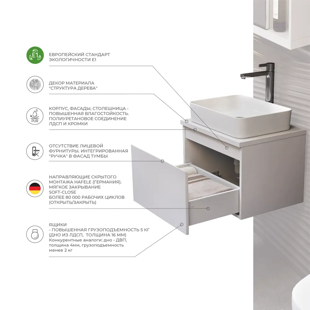Тумба под раковину подвесная Vigo Matteo 60 см цвет белый STLM-2021675 - Вид №3