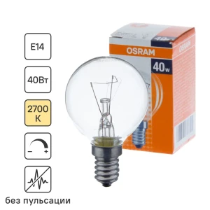 Лампа накаливания Osram шар E14 40 Вт прозрачная свет тёплый белый 12211913 STLM-2004896