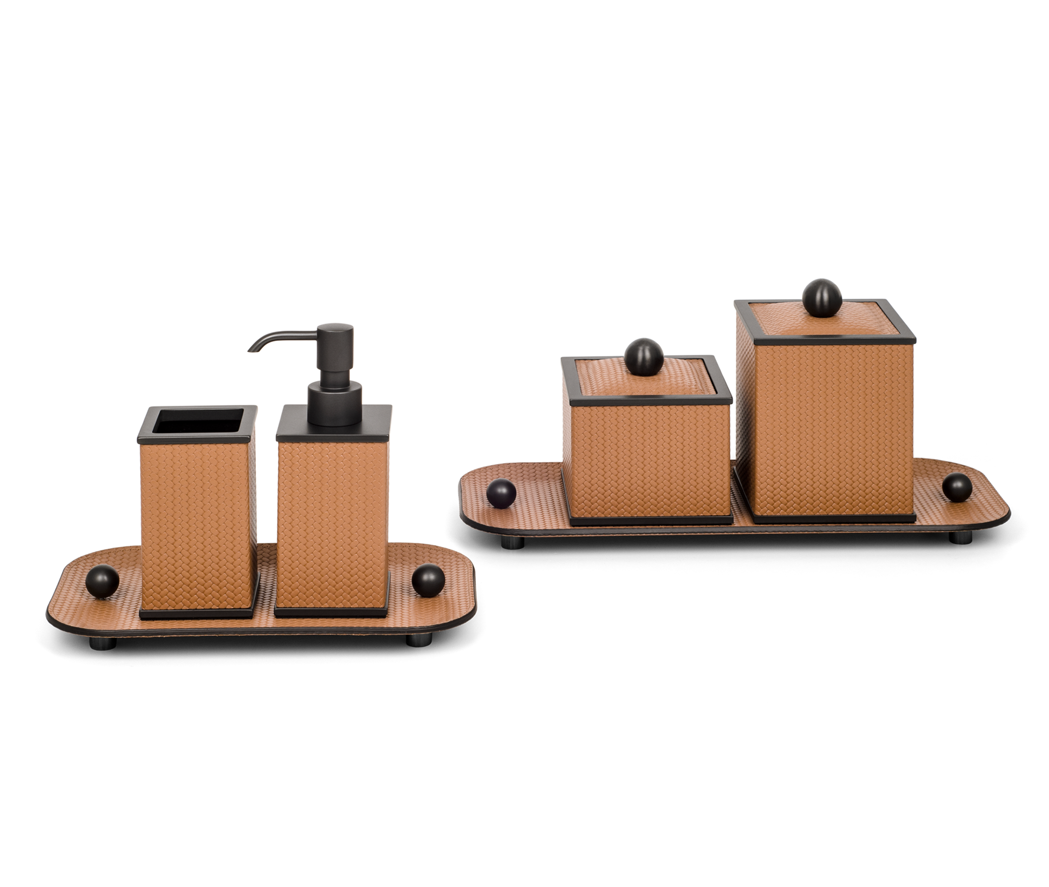 Держатель для ватных дисков Olimpia Square Square - 10,5X10,5XH15 см / металл-хром / тканая кожа_верблюжий Pinetti 00.1623.061.011 - Вид №6