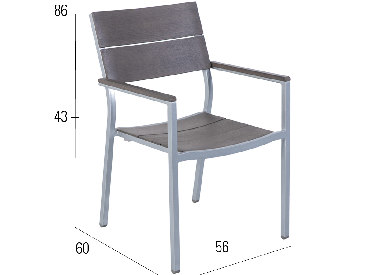 60.00.0355 Кресло Брисбен серебристый алюминий / планки Resysta stone grey Mbm  - Вид №2