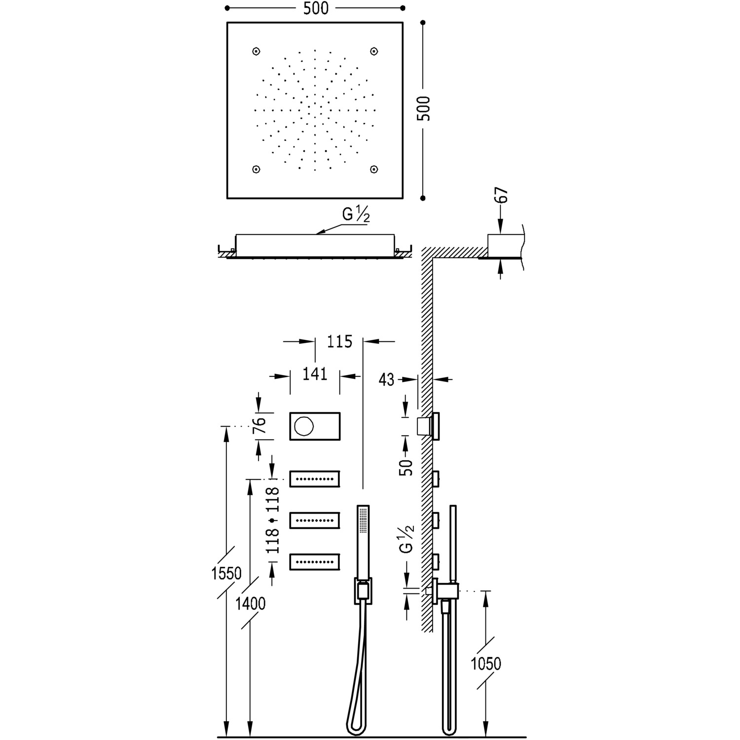 SHOWER TECHNOLOGY Kit de grifo termostático electrónico empotrado de 4 vías Shower Technology Blue Edition para ducha-09286406 TRES Electronic - Вид №1