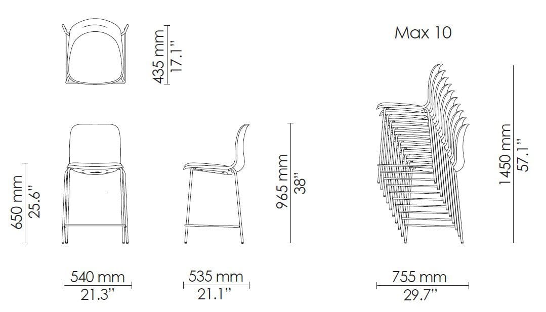 Высокий стул со спинкой с мягким сиденьем Howe SixE ARCH-00129835 - Вид №6