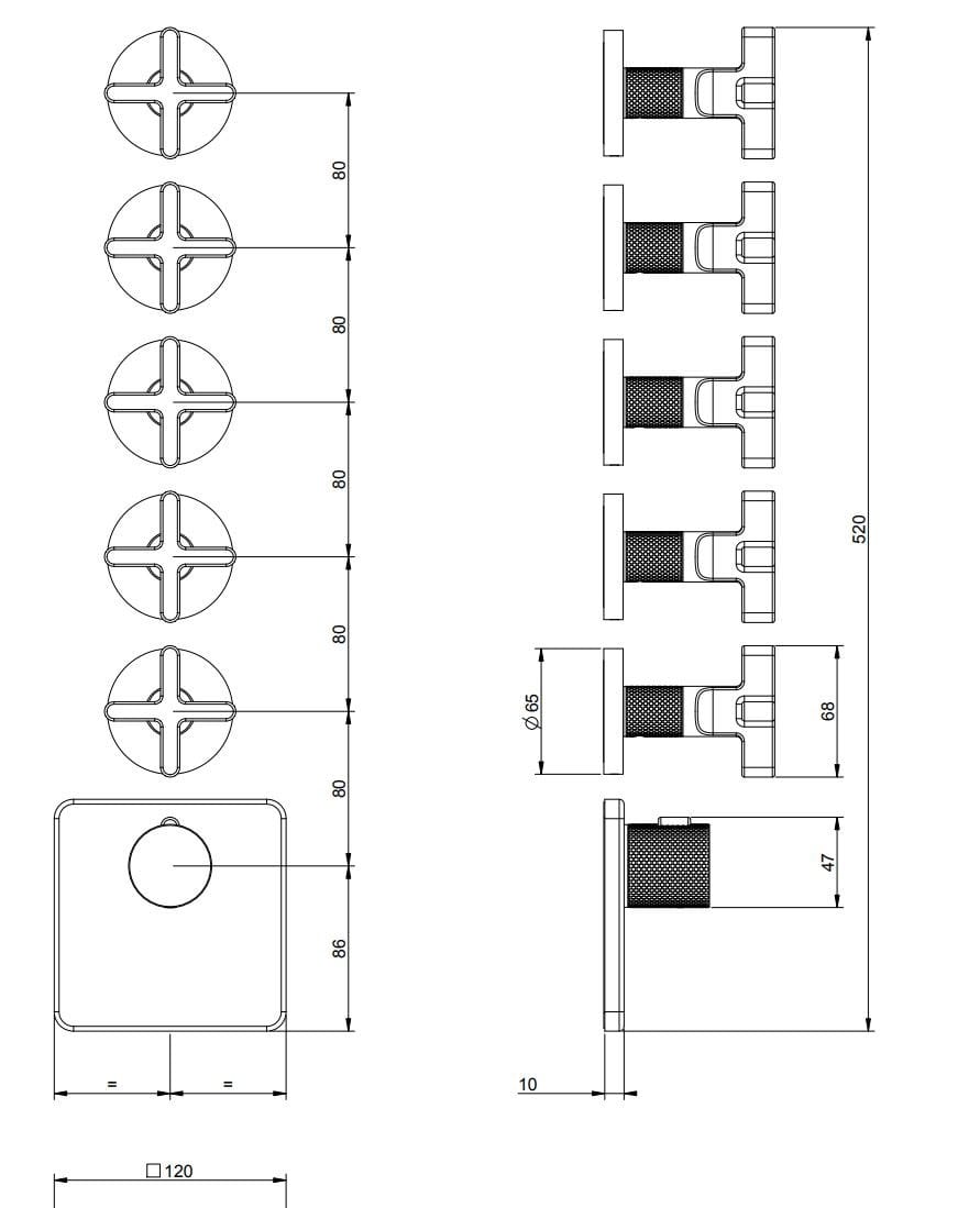 Металлический встраиваемый термостатический смеситель для душа с 6 отверстиями Gessi гравировка ARCH-00101666 - Вид №2