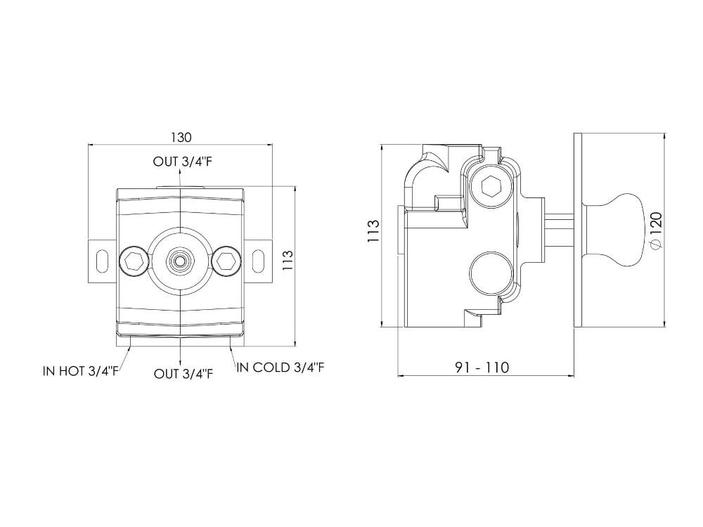 Термостатический смеситель для душа с одним отверстием rvb DEVILLE ARCH-00095629 - Вид №2