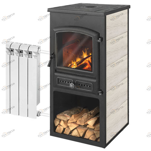 Печь-камин Этна (БКД) с плитой и ТО «Бежевая» высокая 5061