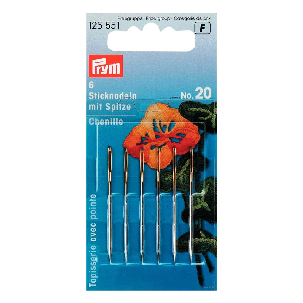 125551 Иглы для шитья ручные для вышивания острые №20 в блистере 6 шт. . PRYM 
