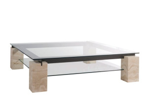 Деревянный и стеклянный квадратный низкий журнальный столик