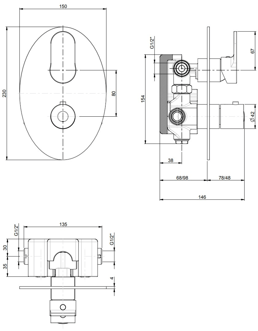 Rubinetterie Frattini 2-х ходовой смеситель для душа с термостатом Fosca sun-id-1405950 - Вид №1