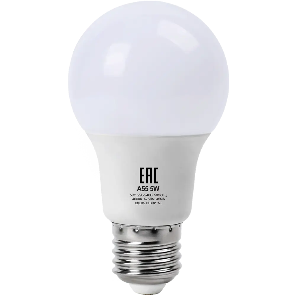 Лампа светодиодная A55 E27 220 В 5 Вт груша матовая 475 лм, нейтральный белый свет 82705051 STLM-2185185 BELLIGHT 