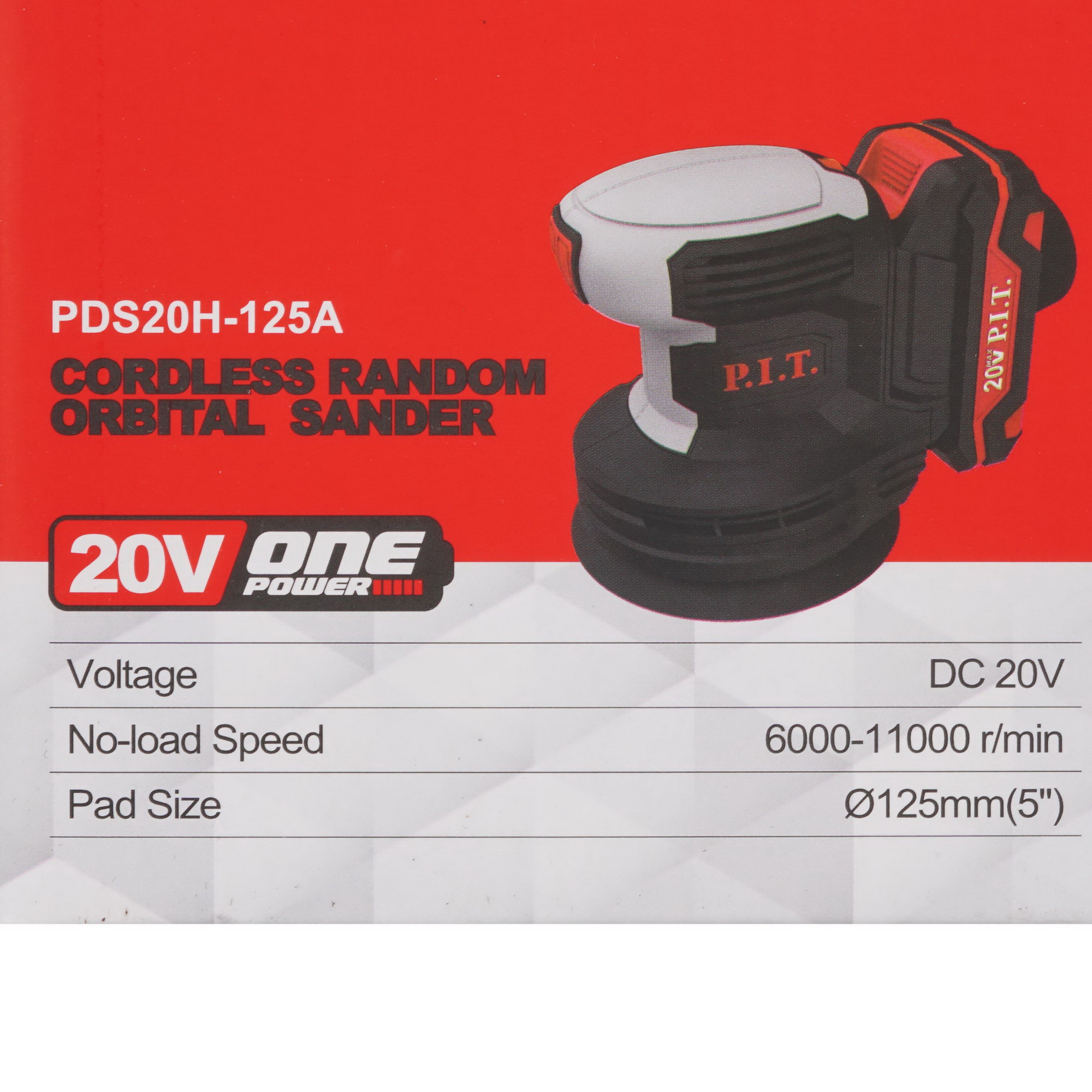 Эксцентриковая шлифмашинка P.I.T. PDS20H-125A SOLO OnePower 20V  , Без ЗУ, Без АКБ 9938111 PIT STDN-0103514 - Вид №8