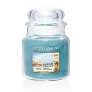 Свеча средняя в стеклянной банке "Вива Гавана"t 411 гр 65-90 часов YANKEE CANDLE  267961 Голубой
