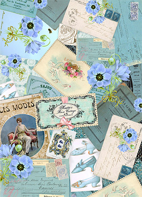 007407 Декупажная карта 21 x 29.7 см "Голубой коллаж мини" Чип-Арт 