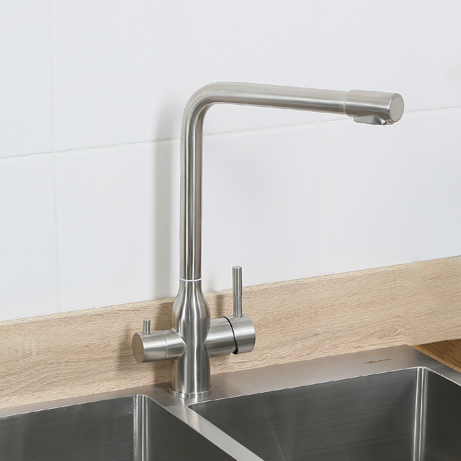 Смеситель д/кухни MELANA-610304 Stello нерж.сталь, с переключателем на фильтр, однорычажный, сатин