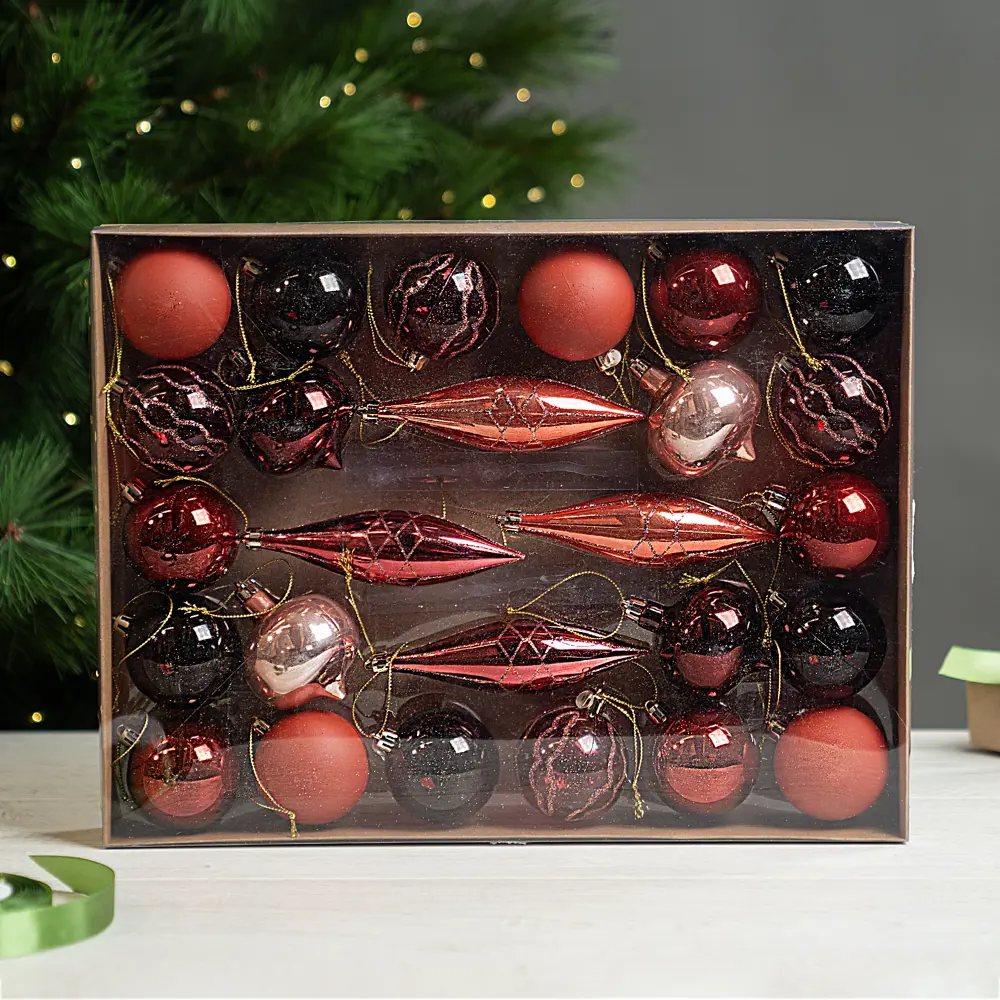 Набор елочных шаров KREAFORTA с блестками, 26 шт, розовый 89420571 STLM-1584303