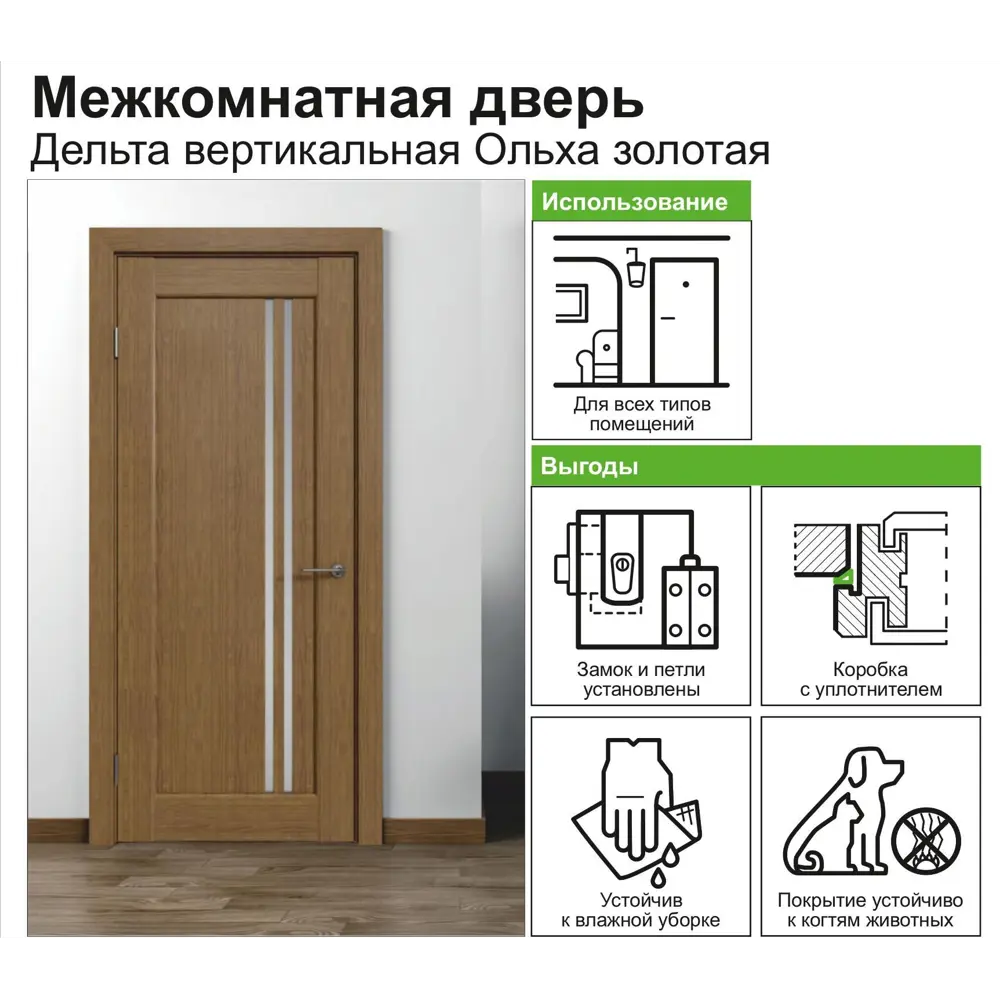 Дверь межкомнатная Дельта вертикальная остеклённая 80x200 см ПВХ цвет ольха золотая (с замком и петлями) 82249897 STLM-2051710 Santreyd  - Вид №8