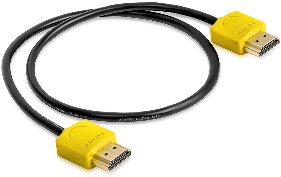 GCR-HM540-1.0m кабель 1.0m hdmi версия 1.4, черный, желтые коннекторы, slim od3.8mm, 32/32 awg, позолоченные контакты, ethernet 10.2 гбит/с, 3d, 4k, premium , экран Greenconnect Santreyd  - Вид №3