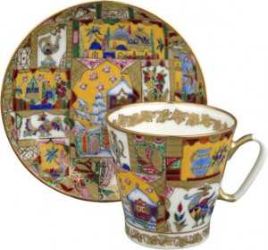 80401 Императорский фарфоровый завод Чашка с блюдцем "Сказка" "Чёрный кофе" Фарфор костяной