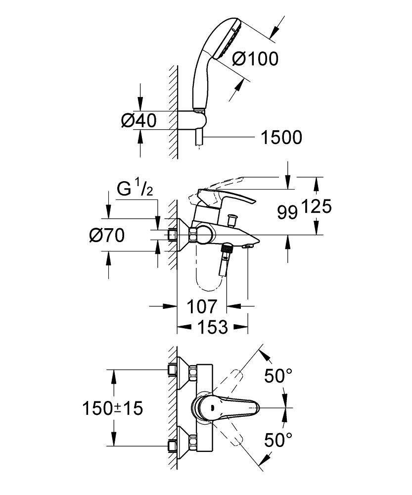33592001 Смеситель для ванны Grohe Eurostyle хром - Вид №1