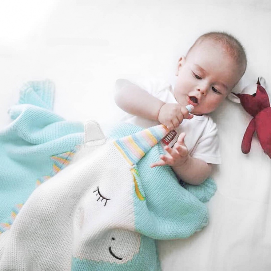 Плед ЕДИНОРОГ 60*120 св.бирюза+белый APERO ДИЗАЙНЕРСКИЕ, ЕДИНОРОГ, ЖИВОТНЫЕ 134604 Голубой  - Вид №10