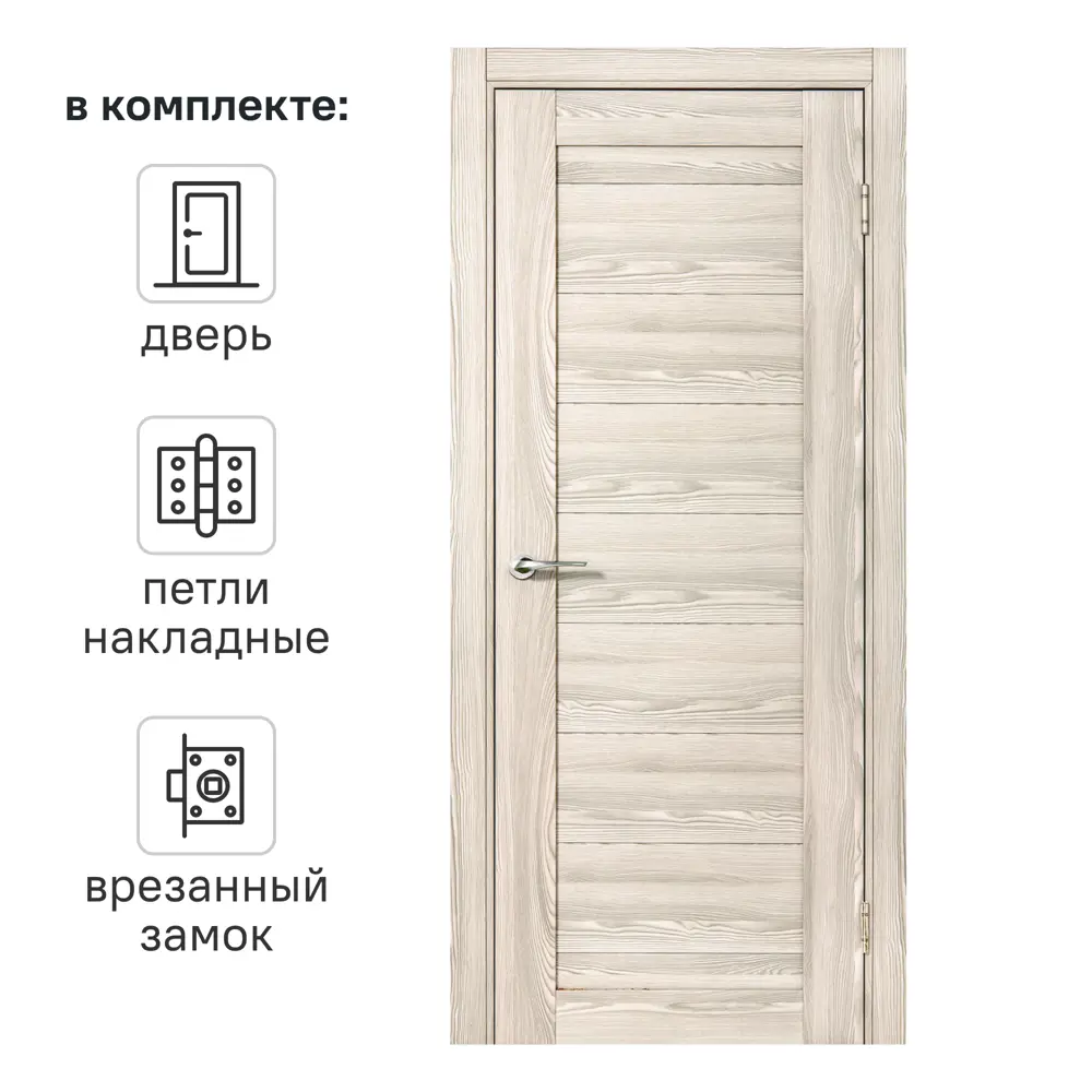 Дверь межкомнатная глухая с замком и петлями в комплекте Верано 80x200 см ПВХ цвет ривьера крем 89369505 STLM-2001447 PORTIKA 