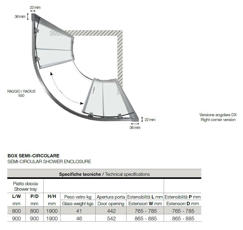 Полукруглая душевая кабина из алюминия и стекла TAMANACO ECO SEM ARCH-00105438 - Вид №2
