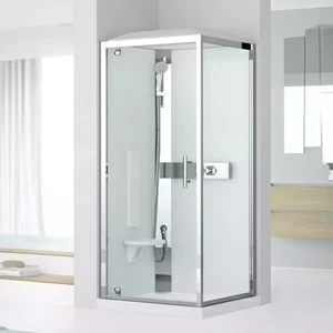 Novellini. Душевая кабина 80x80 GF80 STANDARD с высоким душевым поддоном, серебристым профилем и крышей GLAX 3
