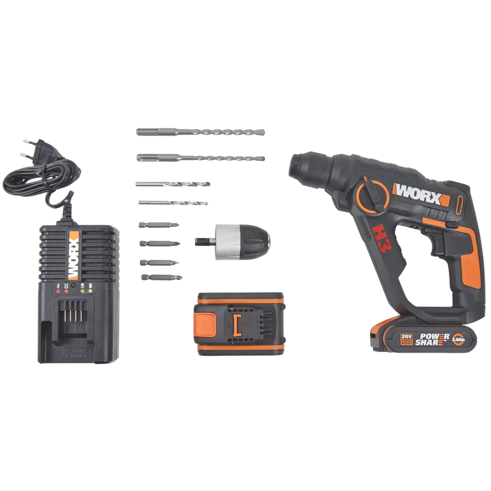 WORX WX390.1 — компактный аккумуляторный перфоратор 3-в-1 с системой PowerShare 82342465 STLM-0024931 - Вид №4