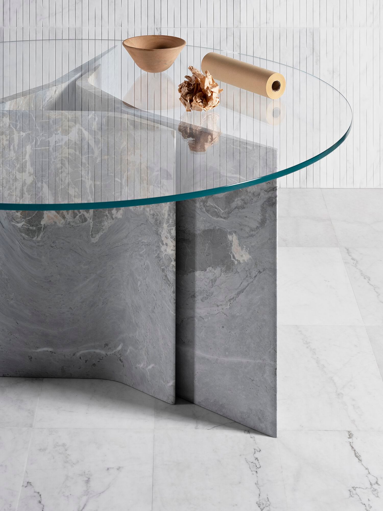 Круглый стол из мрамора и стекла LUCE DI CARRARA проволока ARCH-00084231 - Вид №2