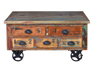 Деревянный прямоугольный журнальный столик с колесами