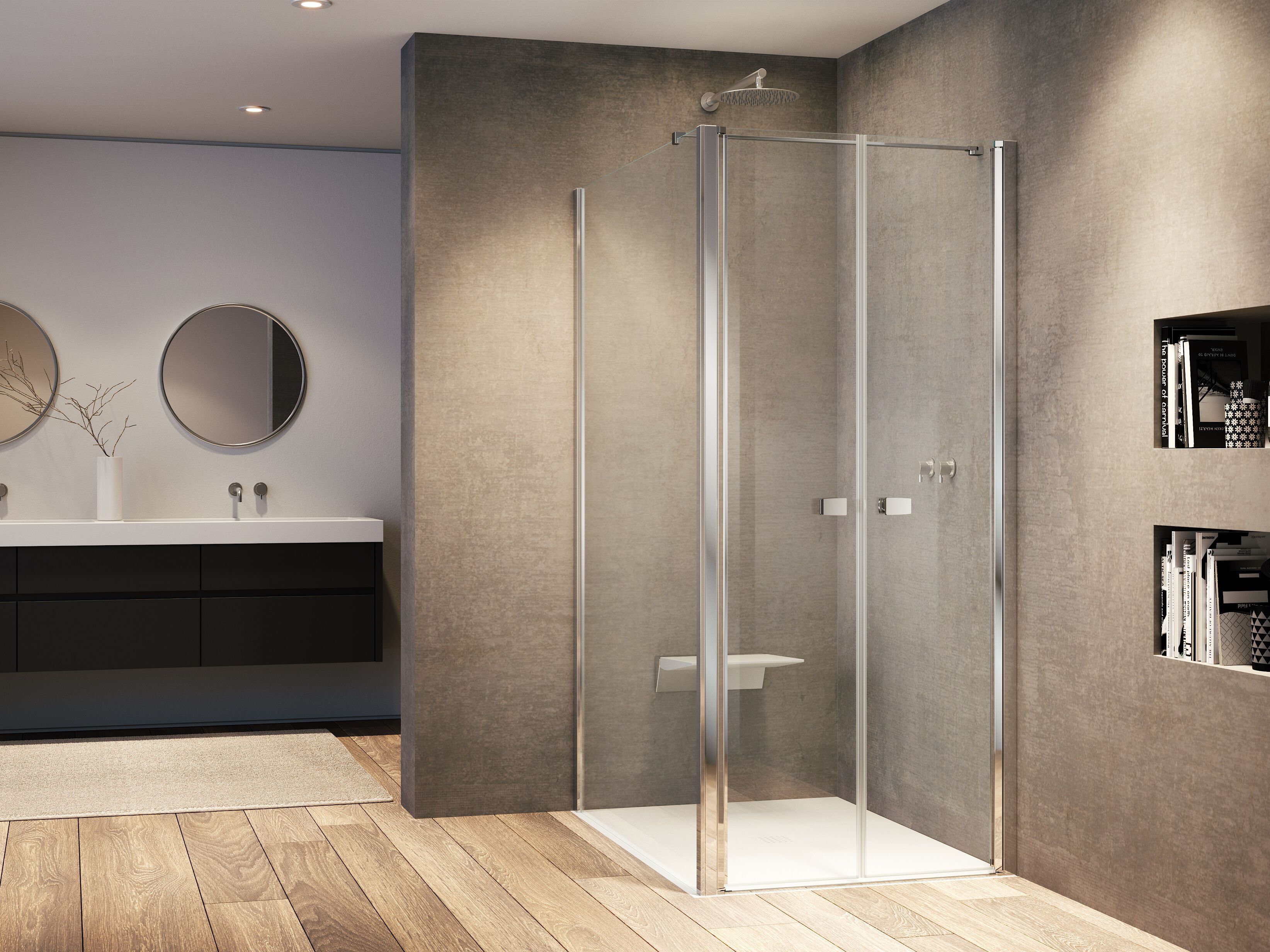 Стеклянная угловая душевая кабина с распашной дверью Provex Industrie Kombi ARCH-00053164 - Вид №1