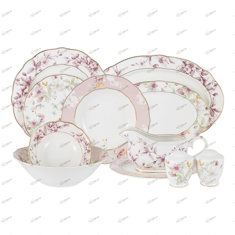 Сервиз обеденный фарфоровый белый с розовым на 6 персон, 27 предметов "Цветы" ANNA LAFARG EMILY ЦВЕТЫ 00-3946664 Белый;розовый 