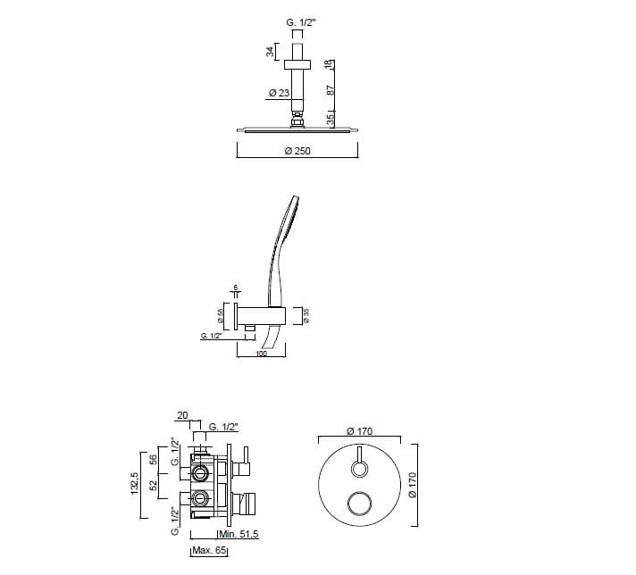 Встраиваемый набор для душа с ручным душем Rubinetteria Giulini MyRing ARCH-00065344 - Вид №2