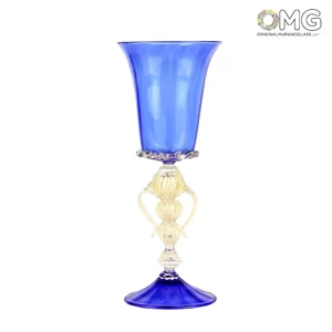 1936 ORIGINALMURANOGLASS Венецианский светло-синий бокал с фигурной ножкой - муранское стекло 9 см