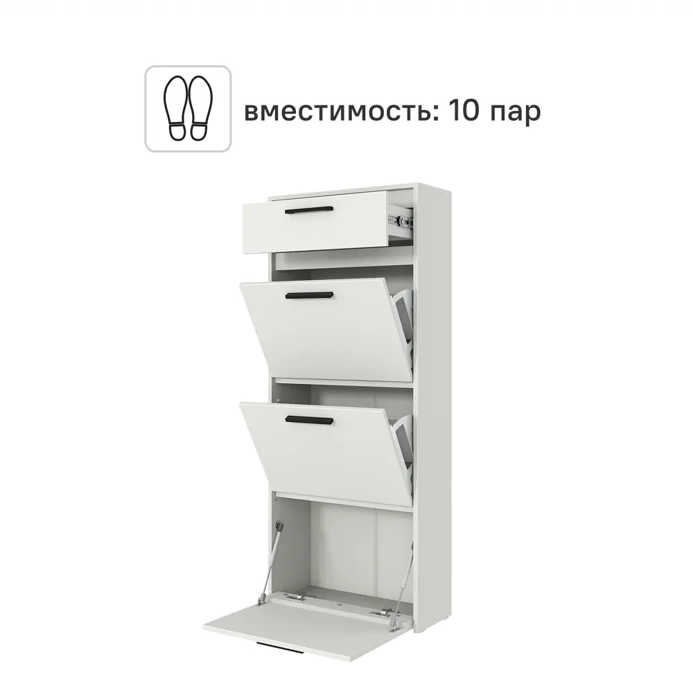 Шкаф для обуви Лион 60x143.5x24 см 3 ящика ЛДСП цвет белый Santreyd STLM-2116973 - Вид №2